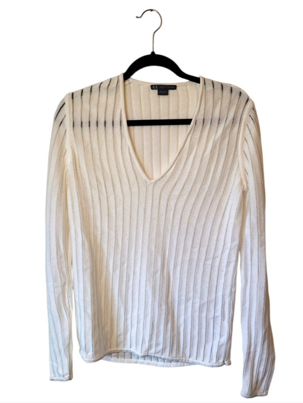 Armani Exchange Ivory Ribbed V-Neck Sweater Size S